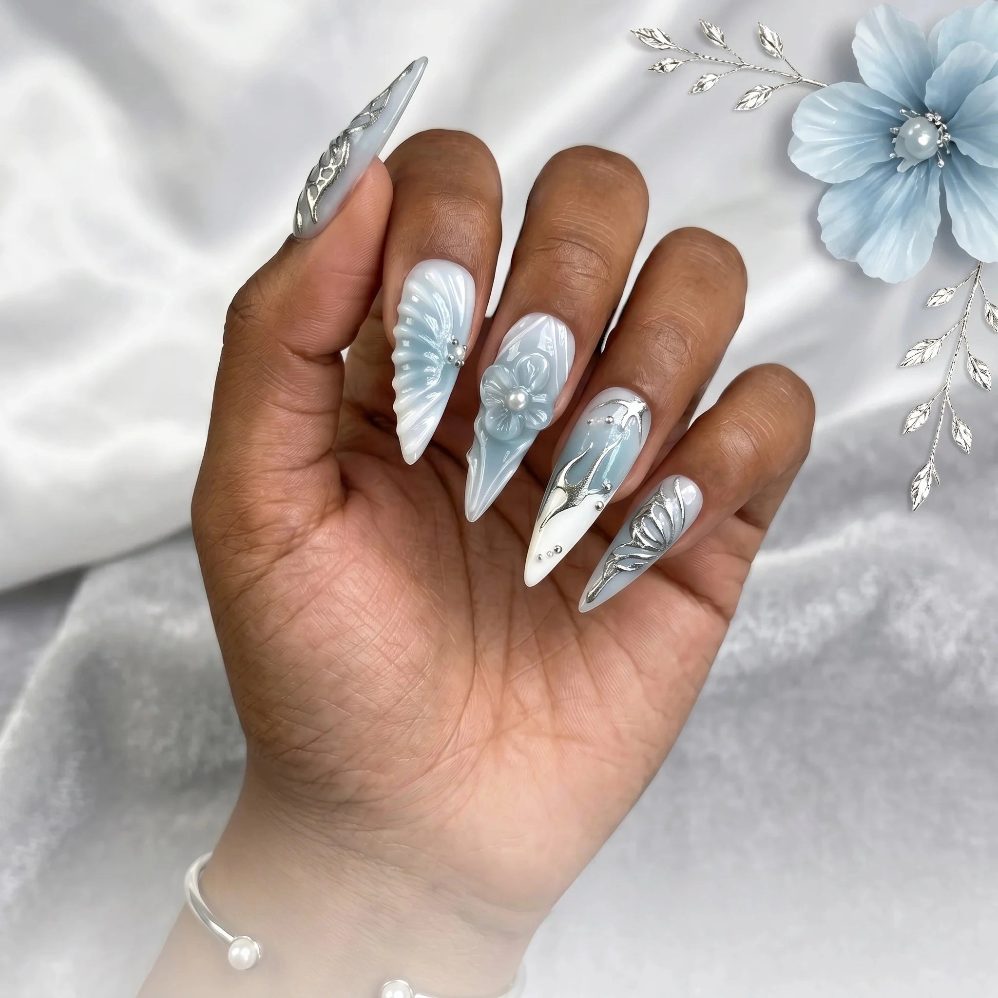 Kentrim Blue Stiletto Press On Nails - 10 Pieces (Single Size)