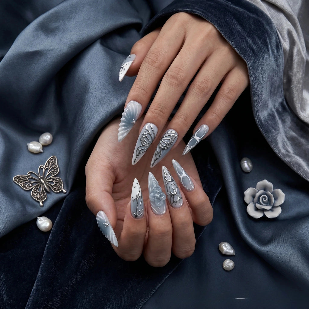 Kentrim Blue Stiletto Press On Nails - 10 Pieces (Single Size)