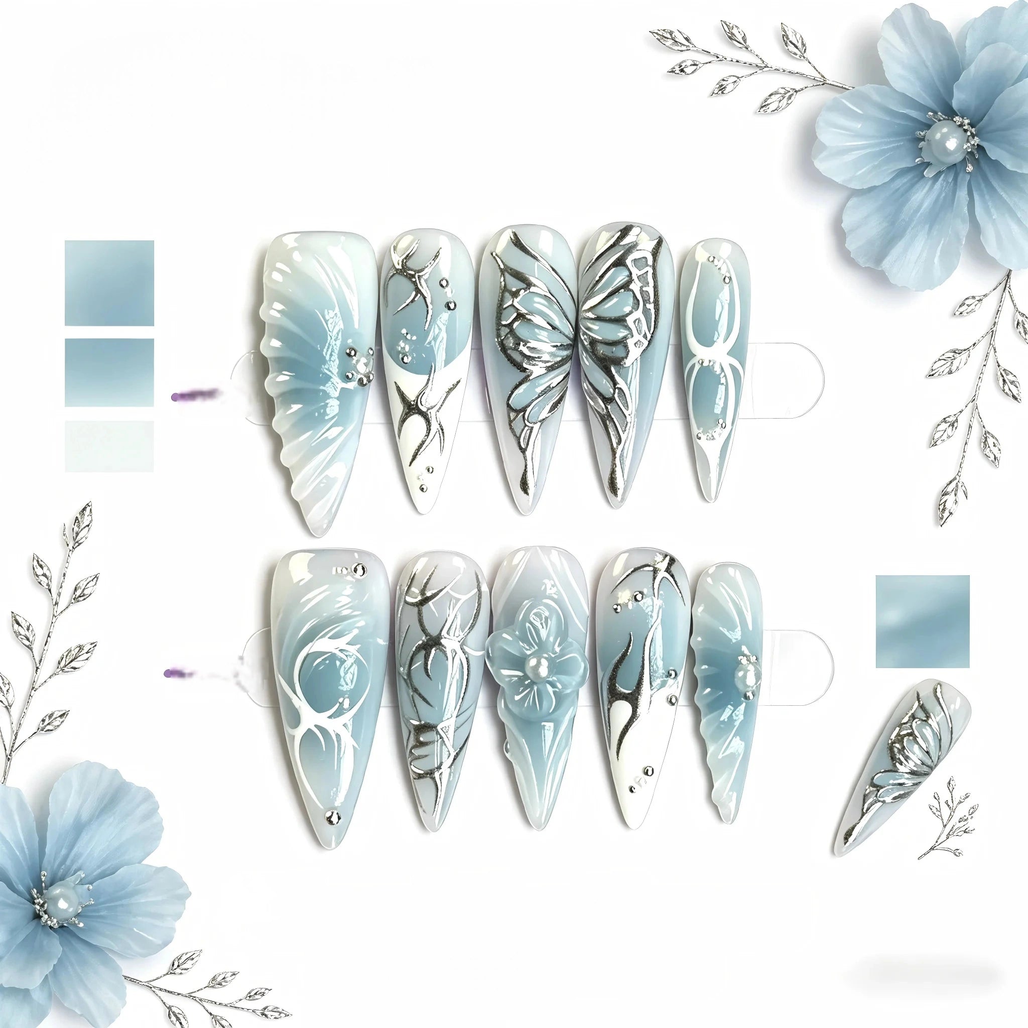 Kentrim Blue Stiletto Press On Nails - 10 Pieces (Single Size)