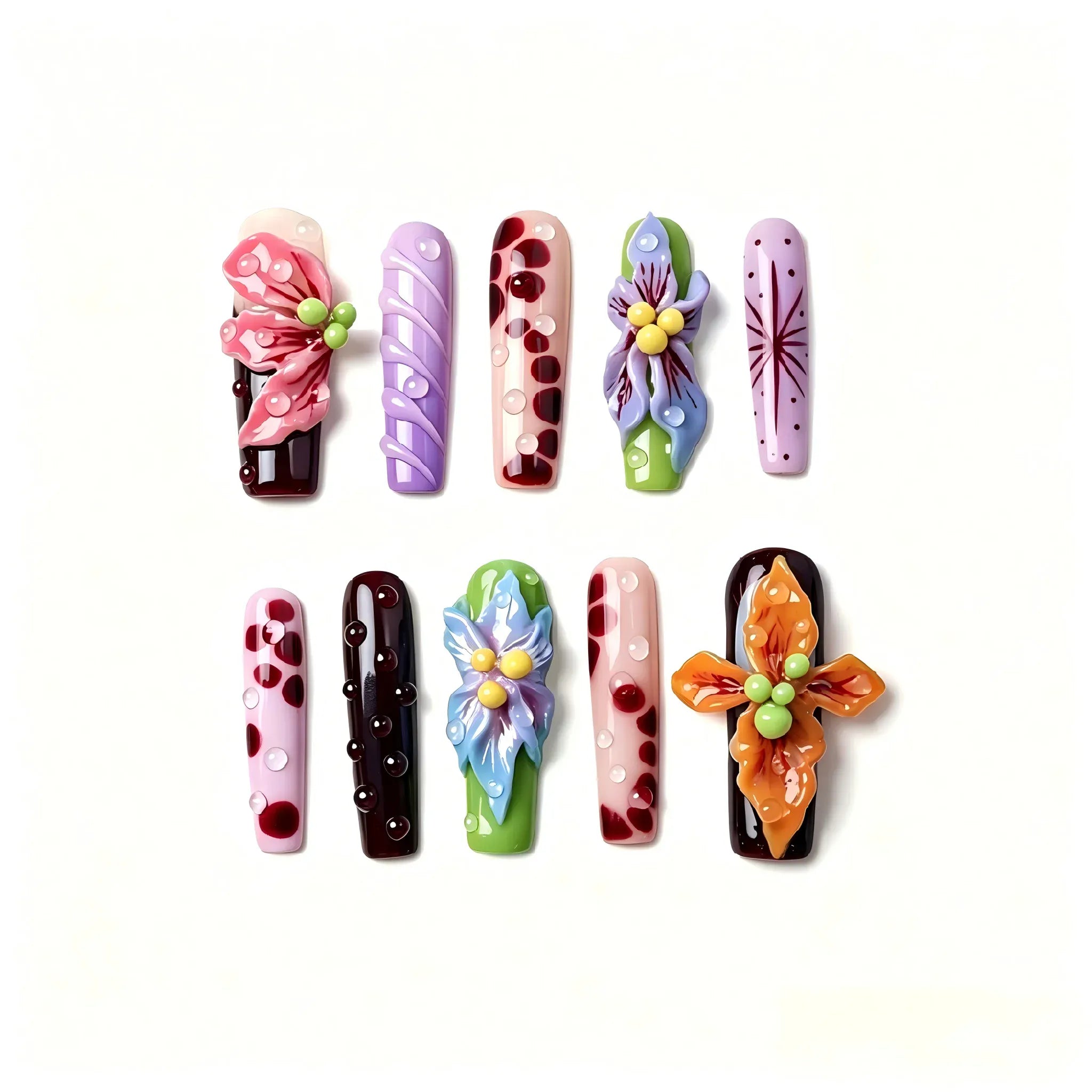 Floral Press On Nails – Artistry Bloom Collection 10 Pieces (Single Size) Secondary image