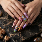 Kentrim Floral Long Square Press On Nails - 10 Pieces (Single Size)