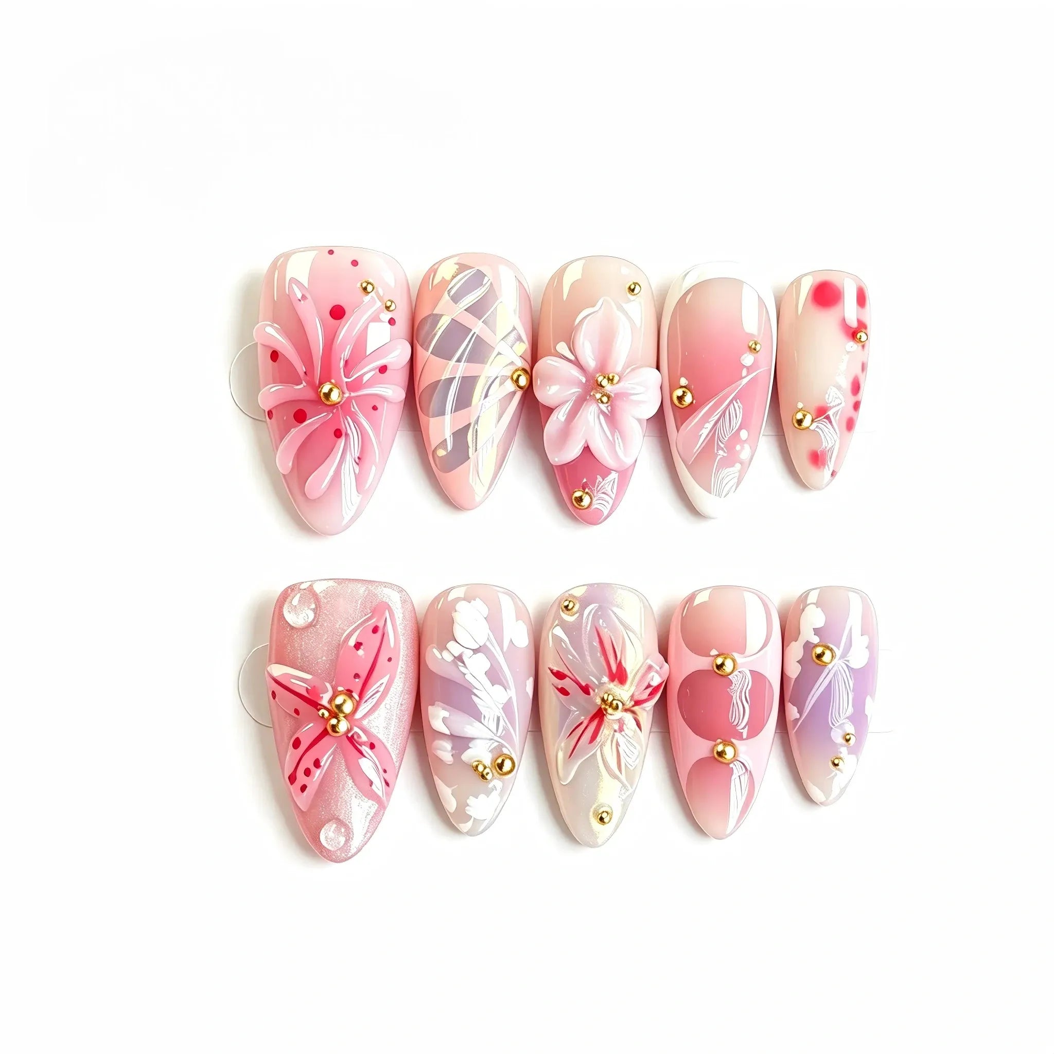 Floral Press On Nails – Elegant Bloom Collection 10 Pieces (Single Size) Secondary image