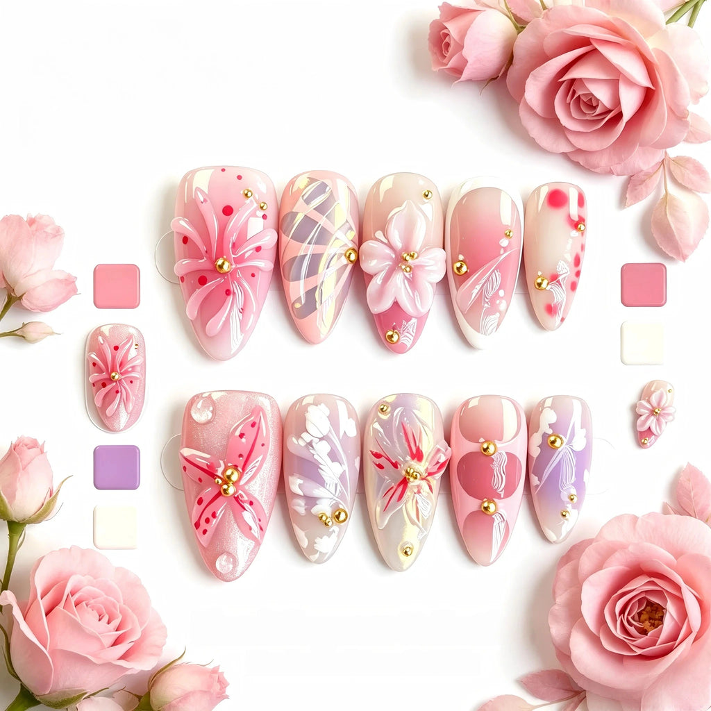 Kentrim Floral Press On Nails - 10 Pieces (Single Size)