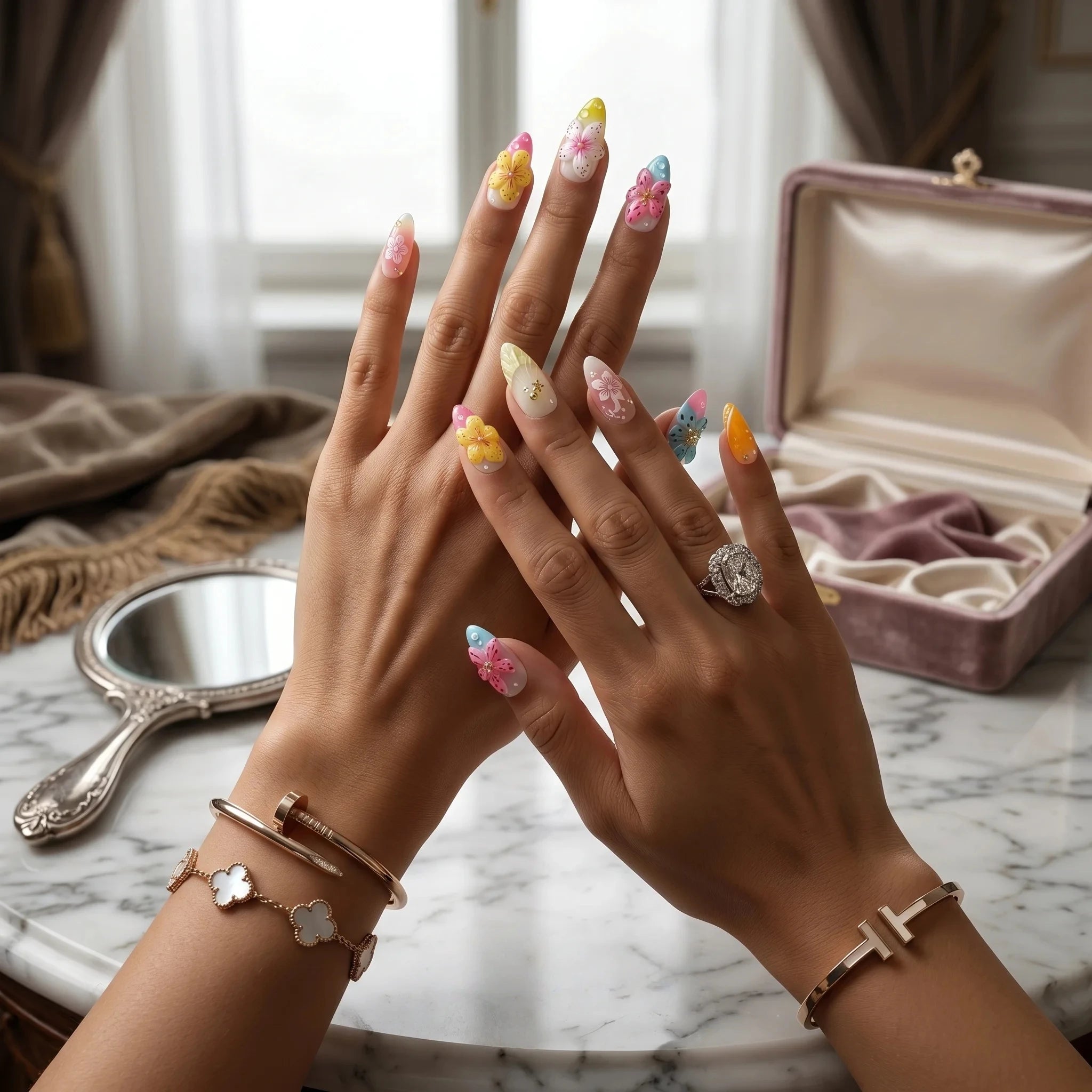 Kentrim Floral Fantasy Medium Almond Press On Nails- 10 Pieces (Single Size)