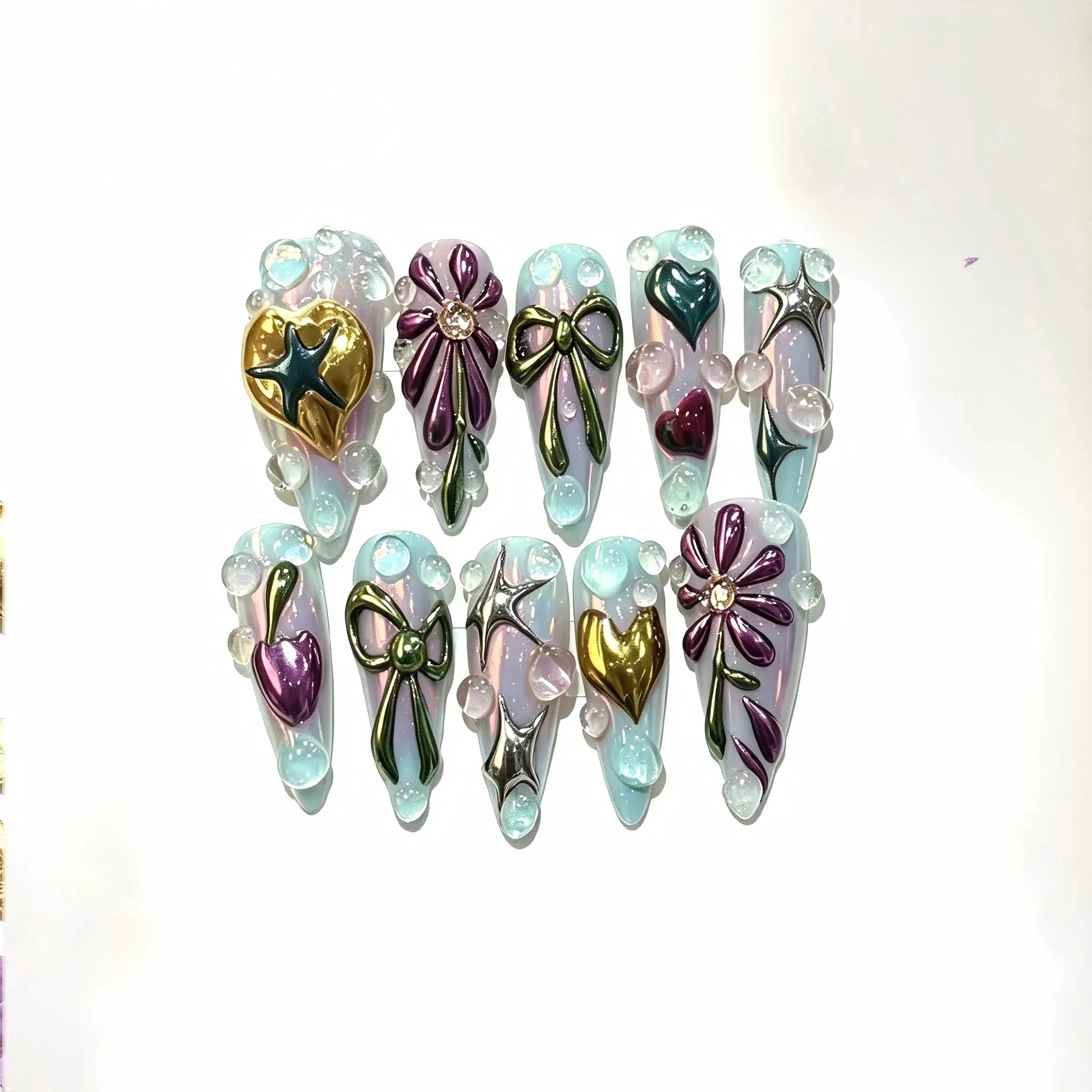 Floral Press On Nails – Fantasy Garden Collection 10 Pieces (Single Size) Secondary image