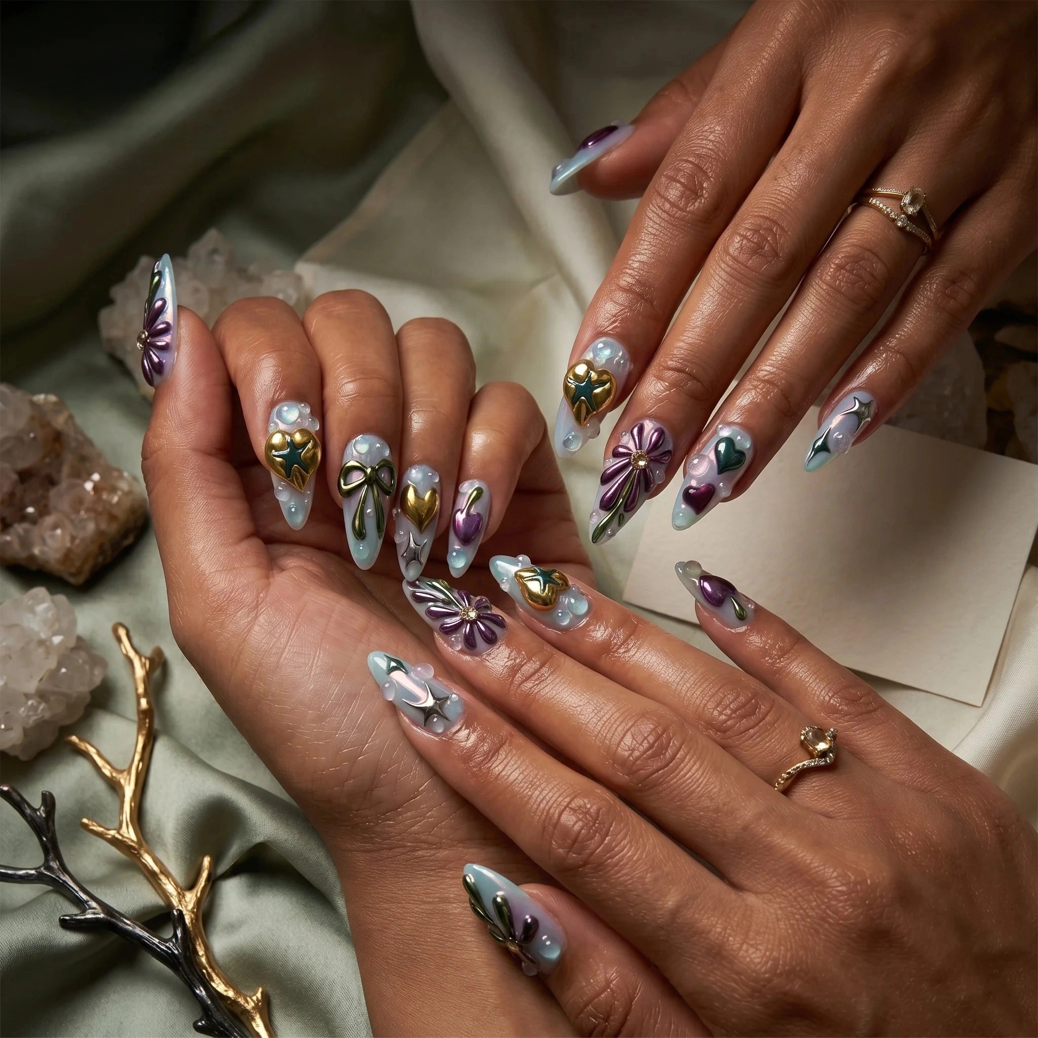 Kentrim Floral Fantasy Press On Nails- 10 Pieces (Single Size)