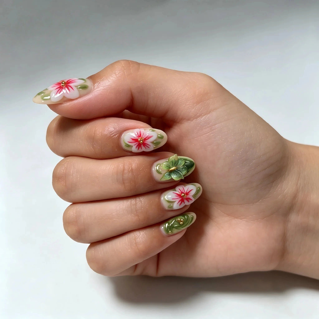 Kentrim Floral Garden 3D Press On Nails- 10 Pieces (Single Size)