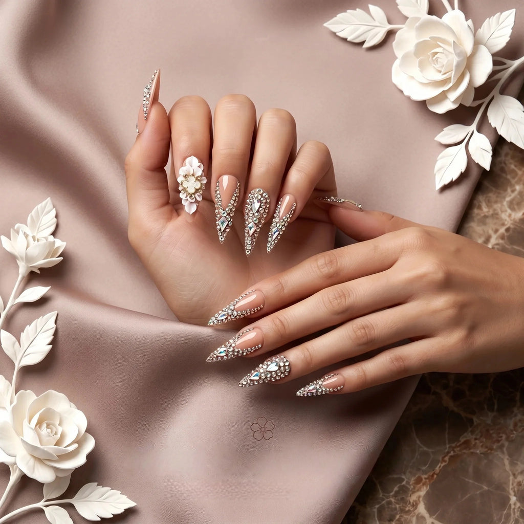 Kentrim Floral Gem Long Stiletto Press On Nails - 10 Pieces (Single Size)
