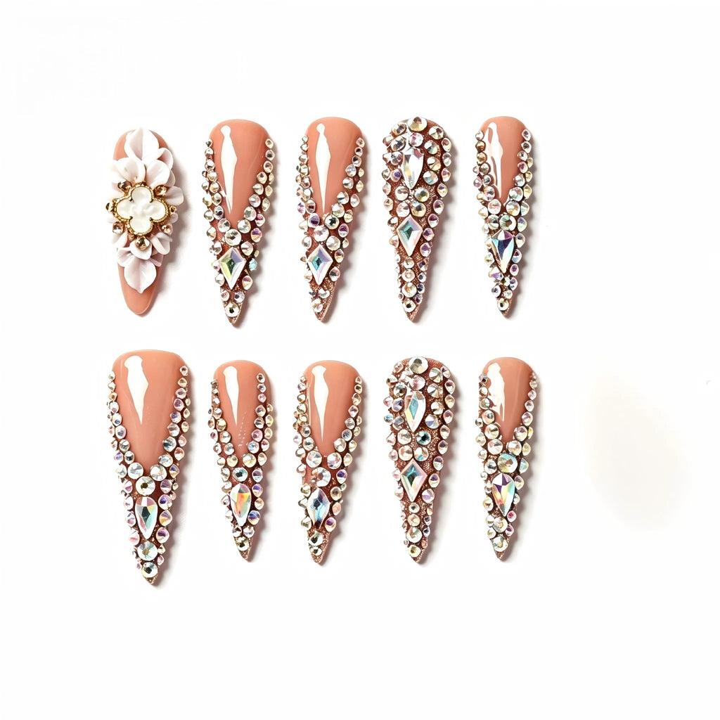 Kentrim Floral Gem Long Stiletto Press On Nails - 10 Pieces (Single Size)