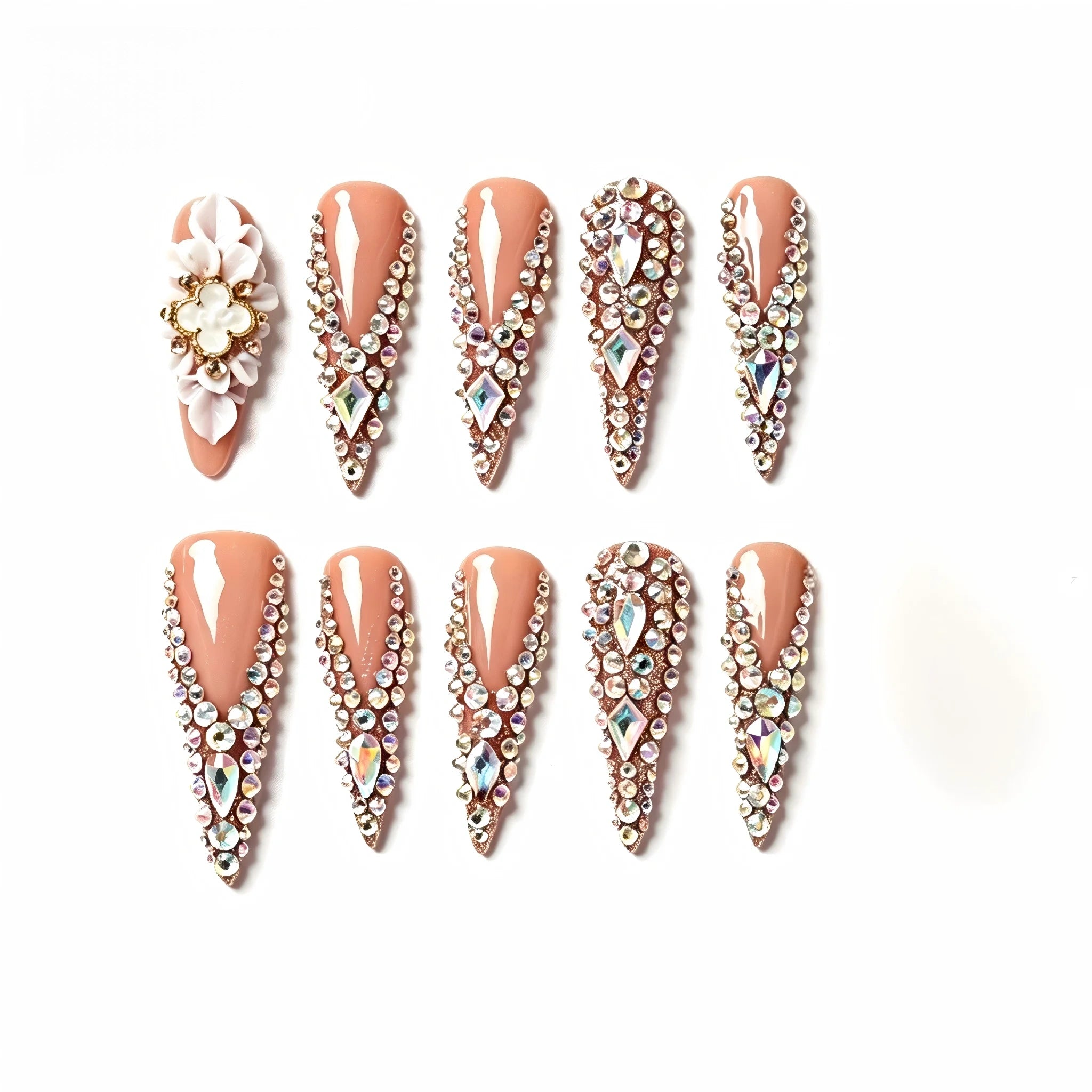 Kentrim Floral Gem Long Stiletto Press On Nails - 10 Pieces (Single Size)
