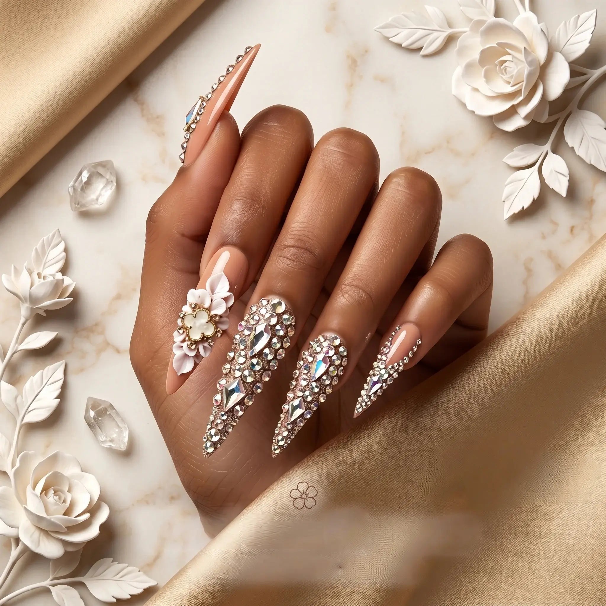 Kentrim Floral Gem Long Stiletto Press On Nails - 10 Pieces (Single Size)