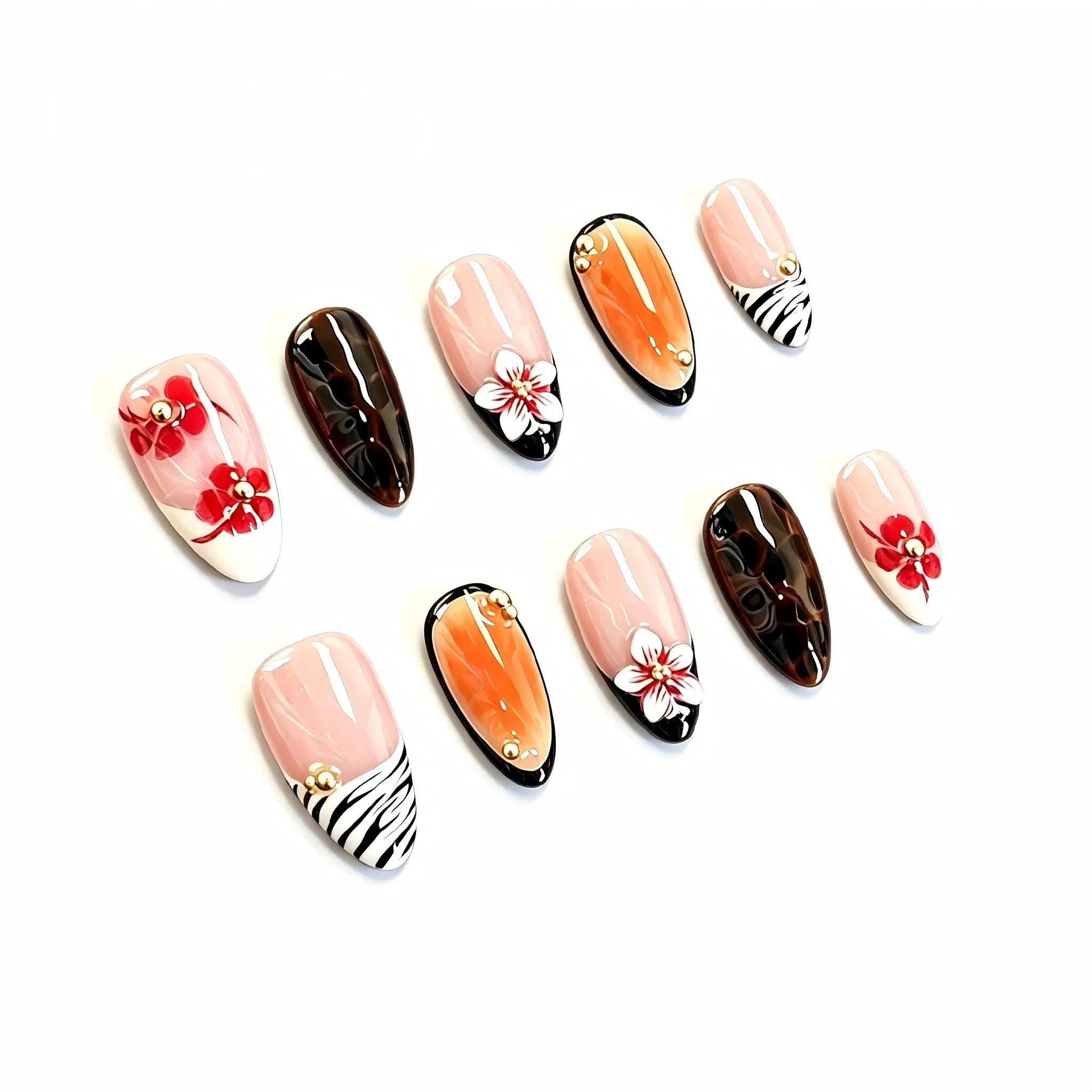 Zebra Print Press On Nails – Floral Luxe Collection 10 Pieces (Single Size) Secondary image