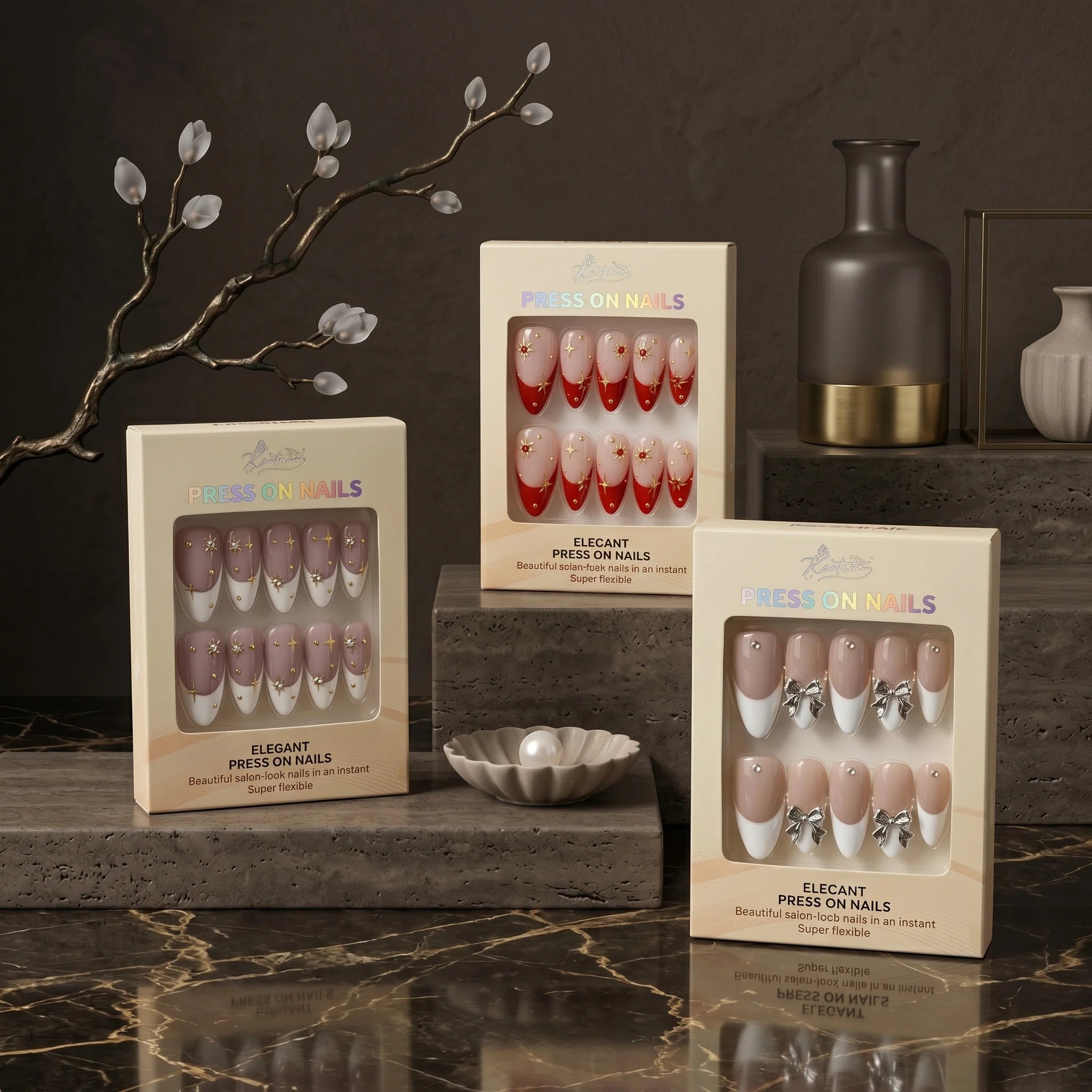 Kentrim French Collection 3-Set Press On Nails - 30Pieces (3 x 10 Pieces)