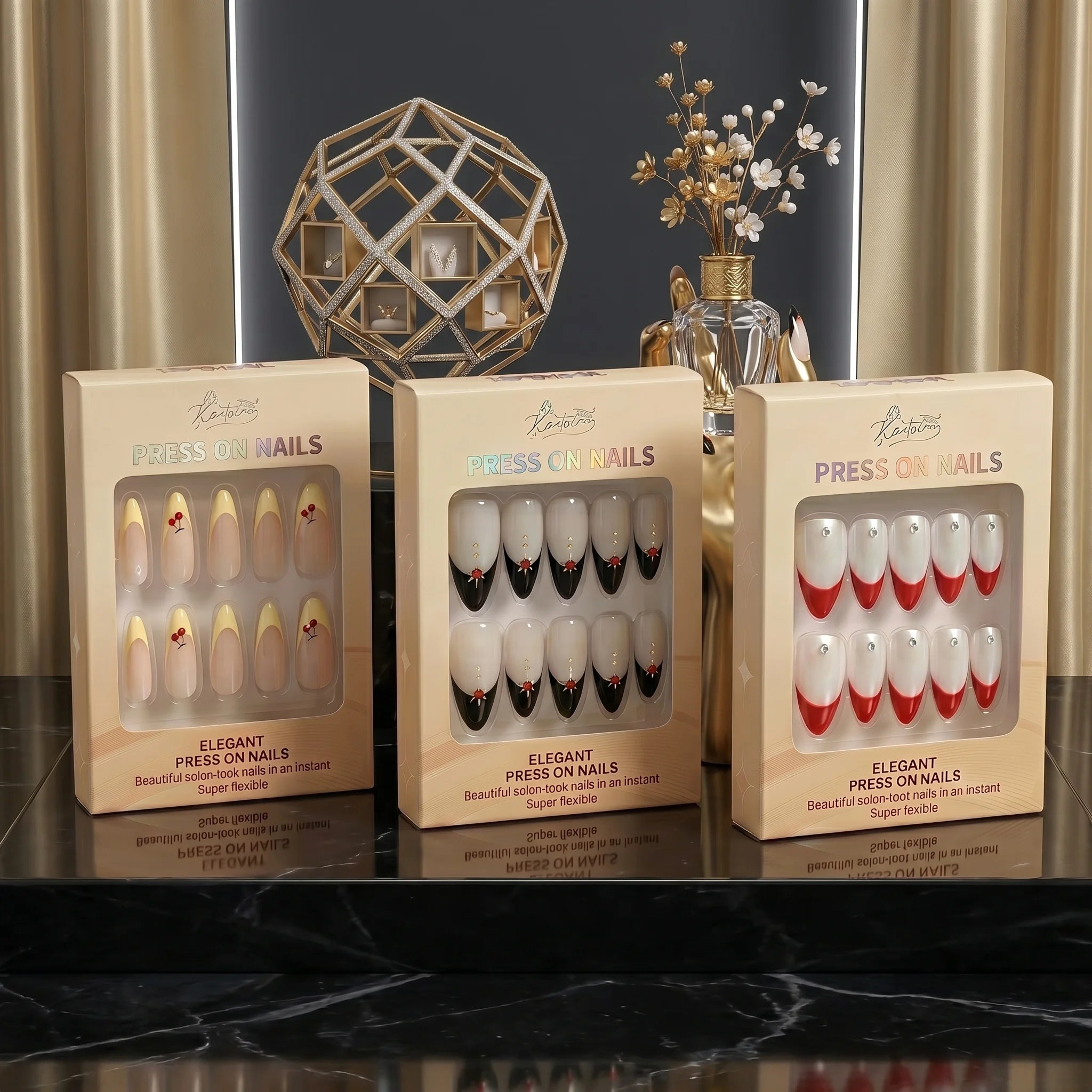 Kentrim French Tip 3-Set Press On Nails - 30 Pieces Total