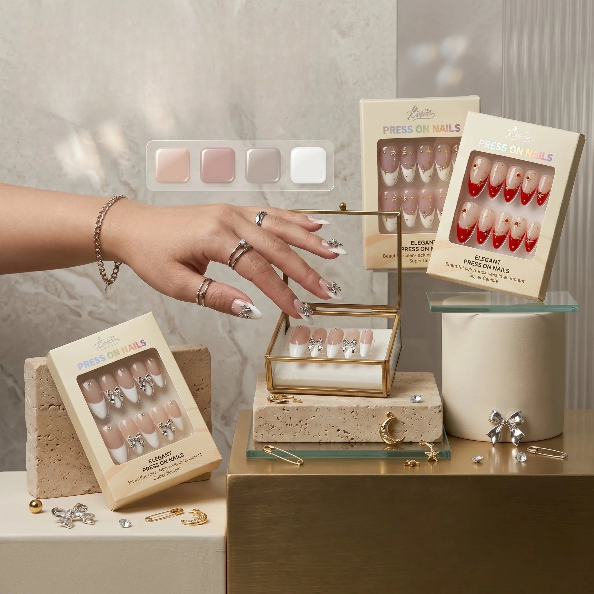Kentrim French Collection 3-Set Press On Nails - 30Pieces (3 x 10 Pieces)