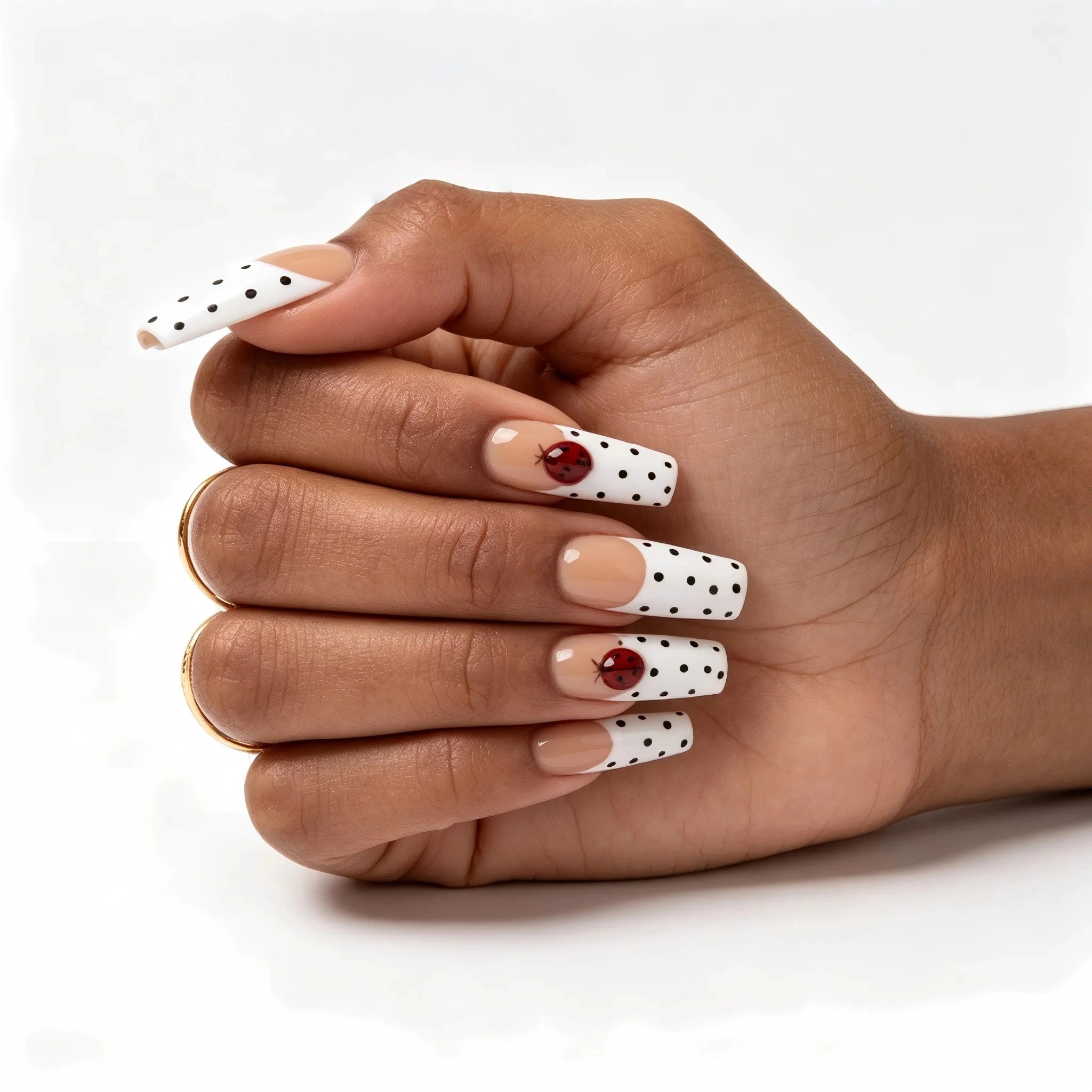 Kentrim Ladybug Polka Dot French Press On Nails- 10 Pieces (Single Size)