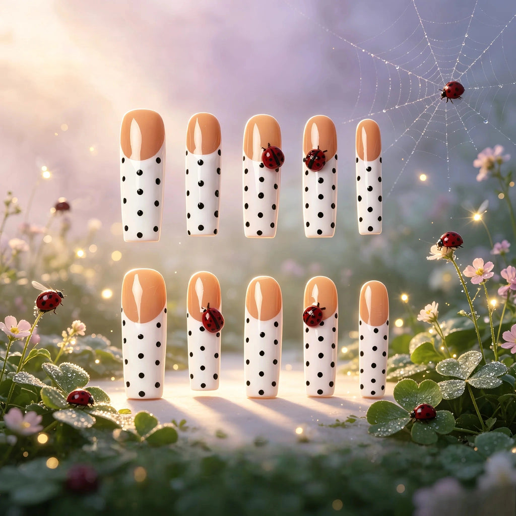 Kentrim Ladybug Polka Dot French Press On Nails- 10 Pieces (Single Size)