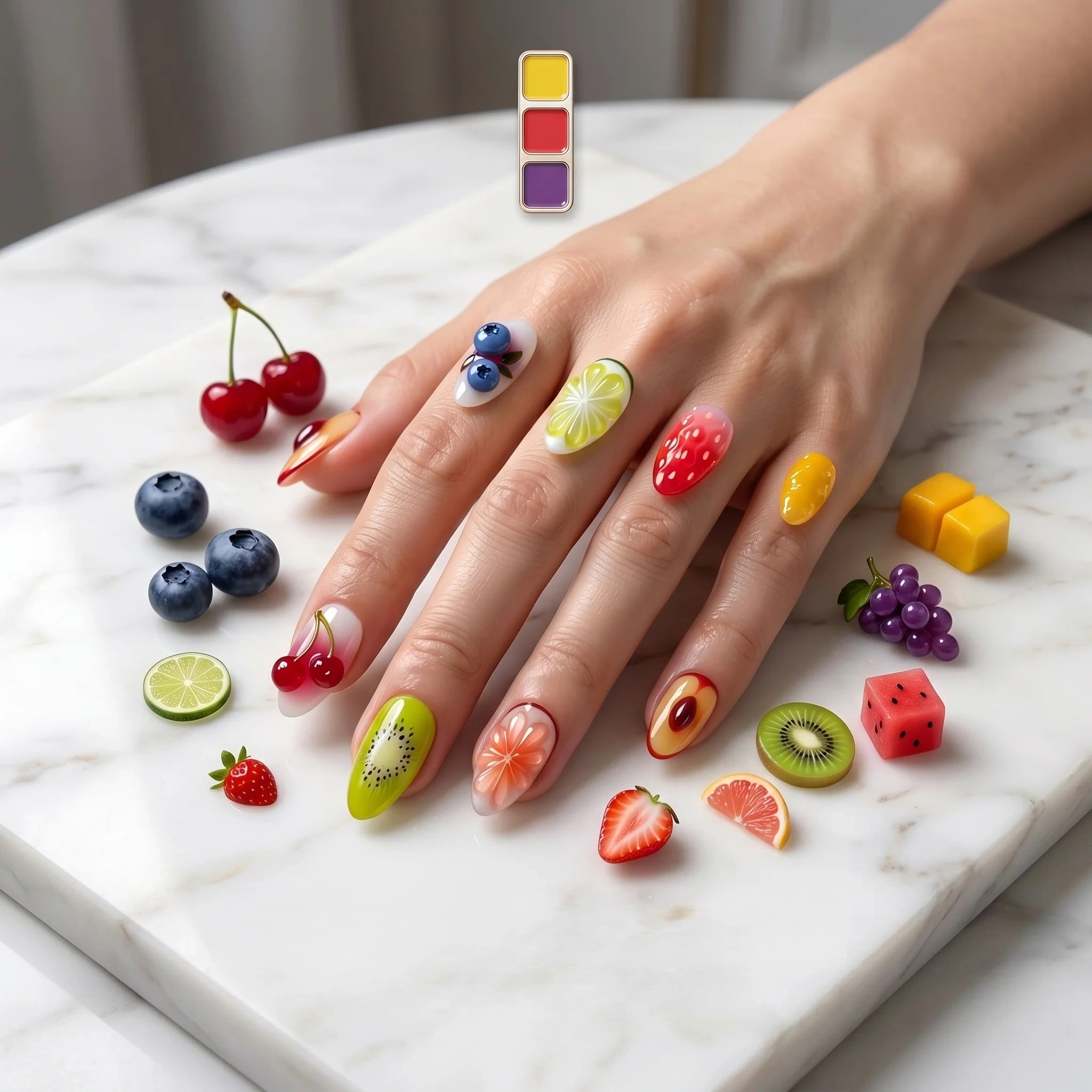 Kentrim Fruity Delight Medium Almond Press On Nails- 10 Pieces (Single Size) Secondary image