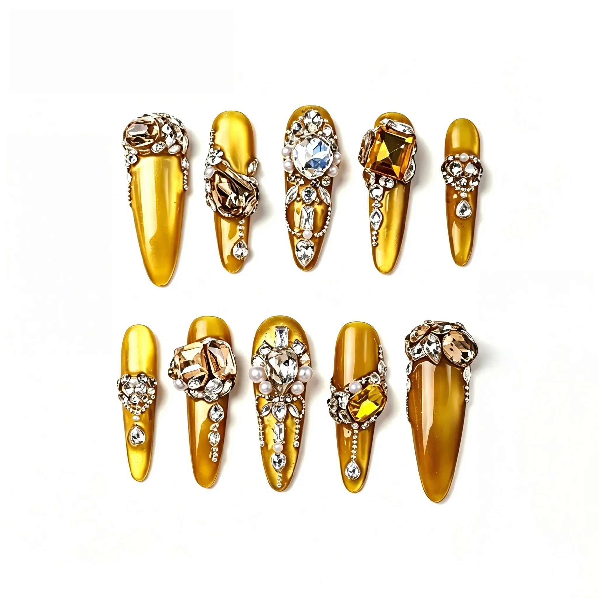 Crystal Press On Nails – Gilded Gold Collection 10 Pieces (Single Size) Secondary image