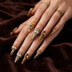 Kentrim Gilded Crystal Long Stiletto Press On Nails- 10 Pieces (Single Size)