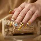 Kentrim Gilded Crystal Long Stiletto Press On Nails- 10 Pieces (Single Size)