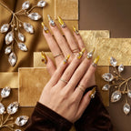 Kentrim Gilded Crystal Long Stiletto Press On Nails- 10 Pieces (Single Size)