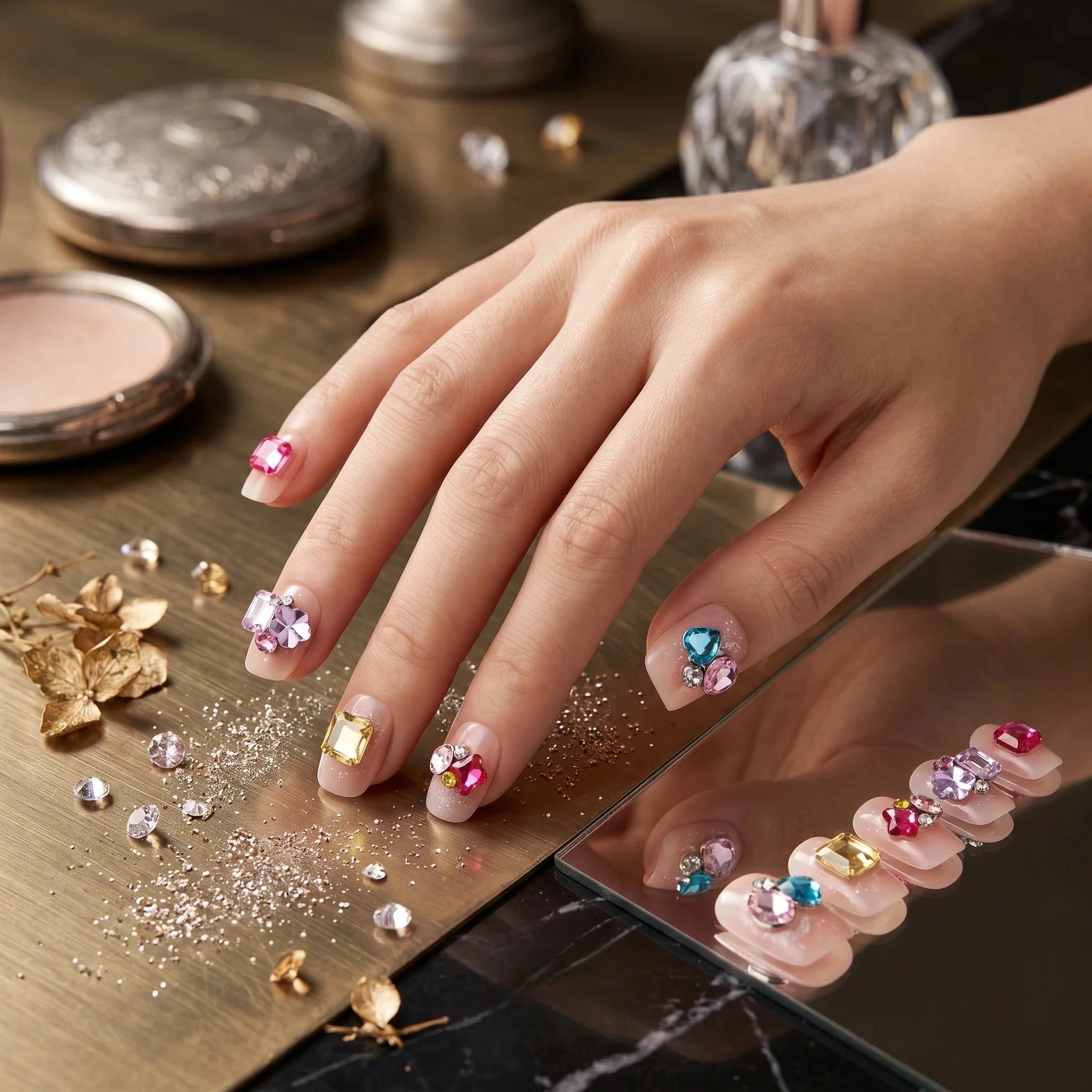 Kentrim Glam Gem Press On Nails - 30 Pieces, 15 Sizes