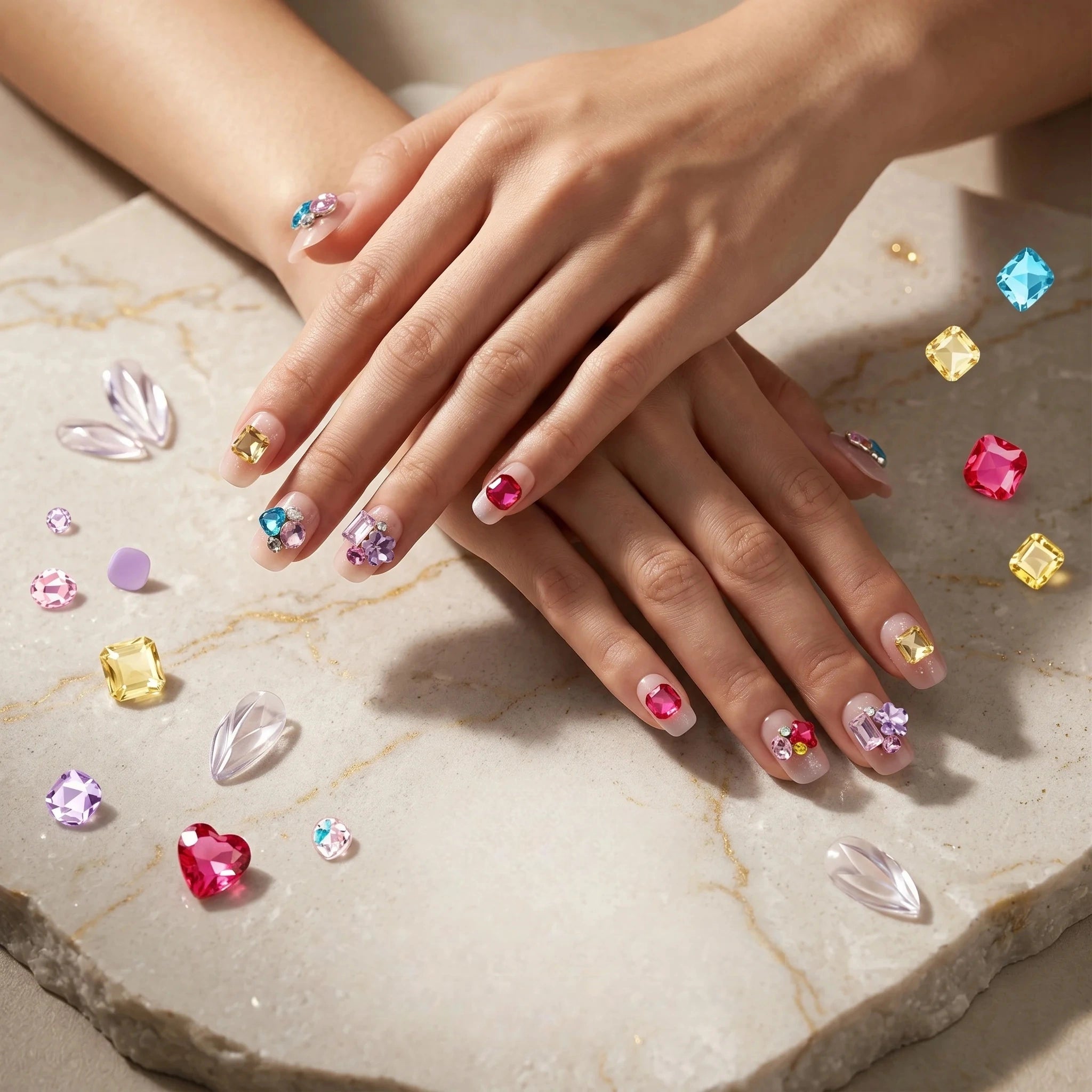 Kentrim Glam Gem Press On Nails - 30 Pieces, 15 Sizes
