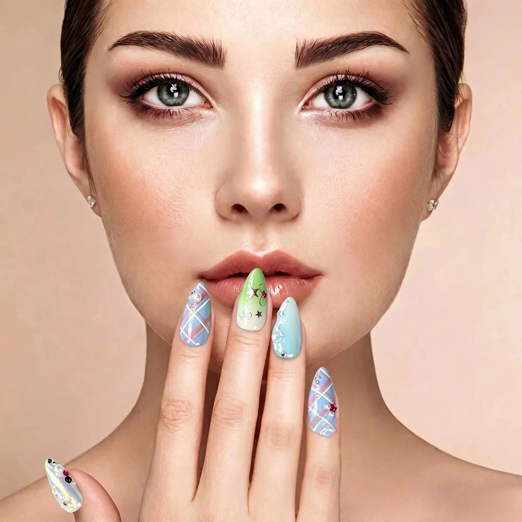 Kentrim Pastel Plaid Press On Nails - 10 Pieces (Single Size)