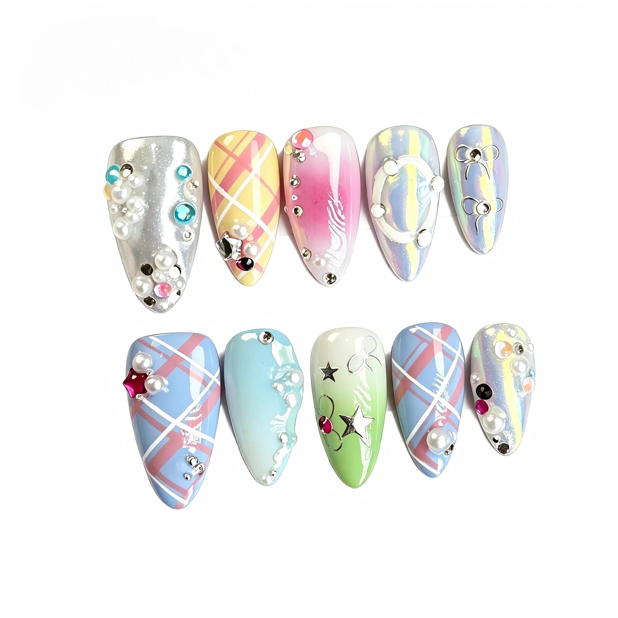 Kentrim Pastel Plaid Press On Nails - 10 Pieces (Single Size) Main image