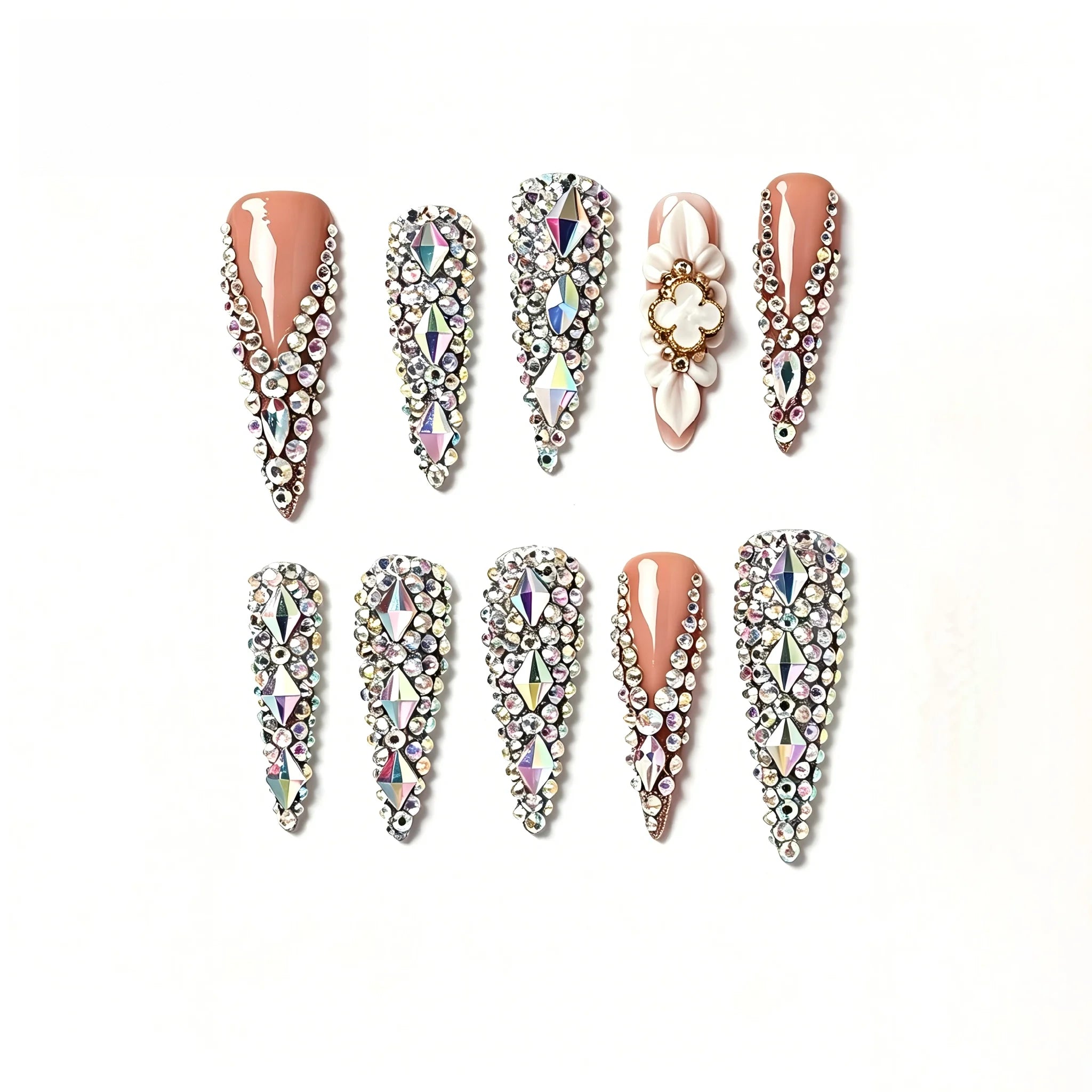 Kentrim Gem & Floral Long Stiletto Press On Nails - 10 Pieces (Single Size) Main image