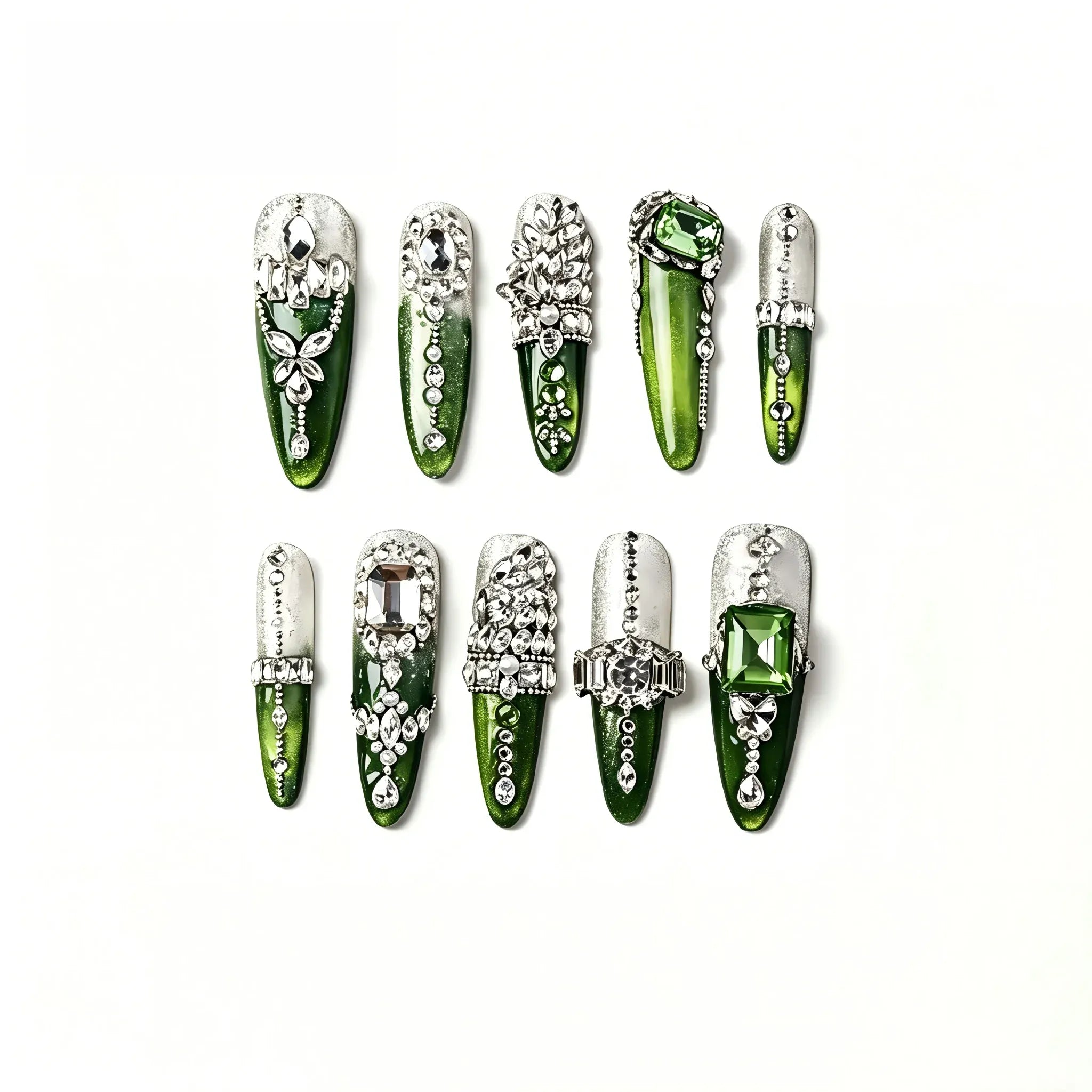 Glamorous Press On Nails – Gemstone Shimmer Collection 10 Pieces (Single Size) Secondary image