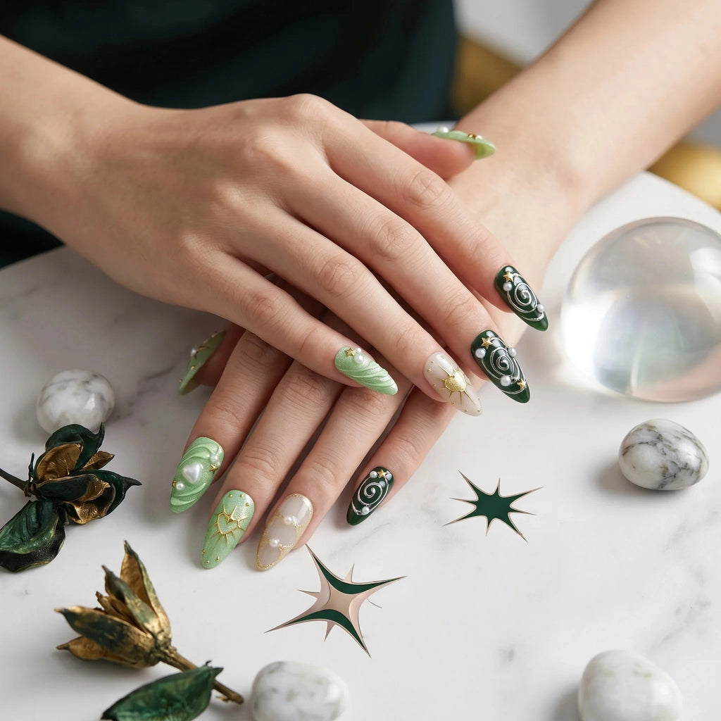 Kentrim Green Press On Nails - 10 Pieces (Single Size)
