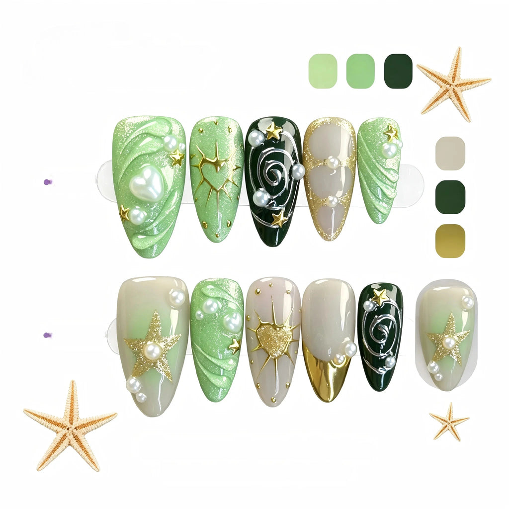 Kentrim Green Press On Nails - 10 Pieces (Single Size)