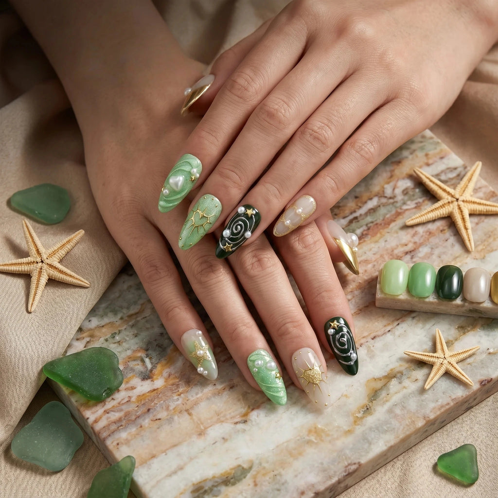 Kentrim Green Press On Nails - 10 Pieces (Single Size)
