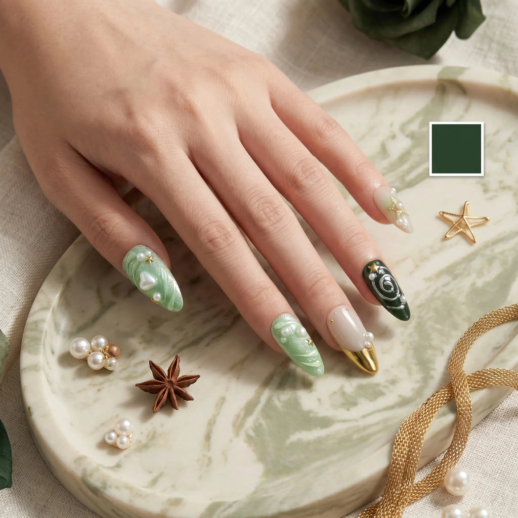 Kentrim Green Press On Nails - 10 Pieces (Single Size)