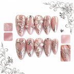 Kentrim Pink Silver Metallic Butterfly Press On Nails- 10 Pieces (Single Size)