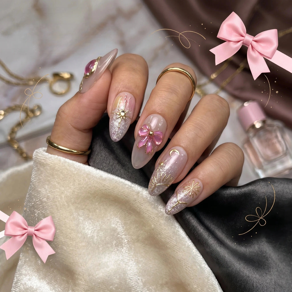 Kentrim Bow & Heart Press On Nails - 10 Pieces (Single Size)