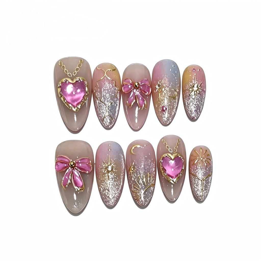 Kentrim Bow & Heart Press On Nails - 10 Pieces (Single Size)