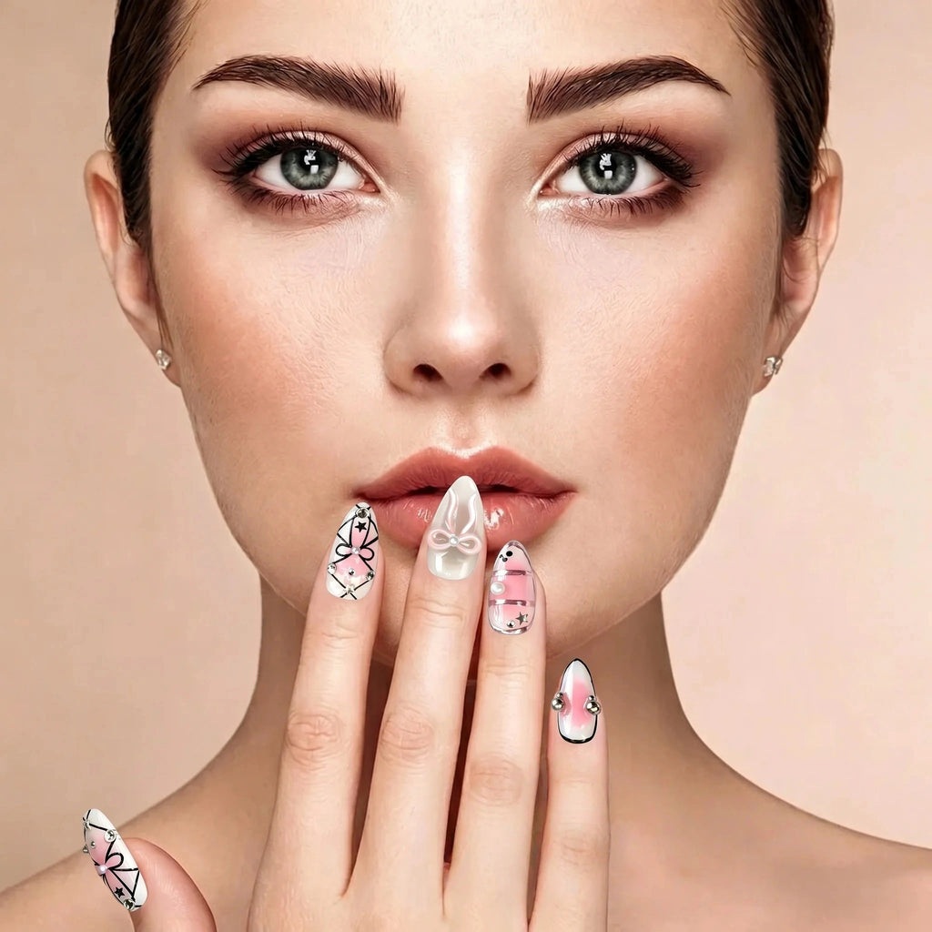 Kentrim Bow & Star Press On Nails - 10 Pieces (Single Size)