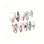 Kentrim 3D Silver BowStar Press On Nails - 10 Pieces (Single Size)