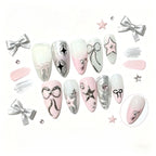 Kentrim 3D Silver BowStar Press On Nails - 10 Pieces (Single Size)
