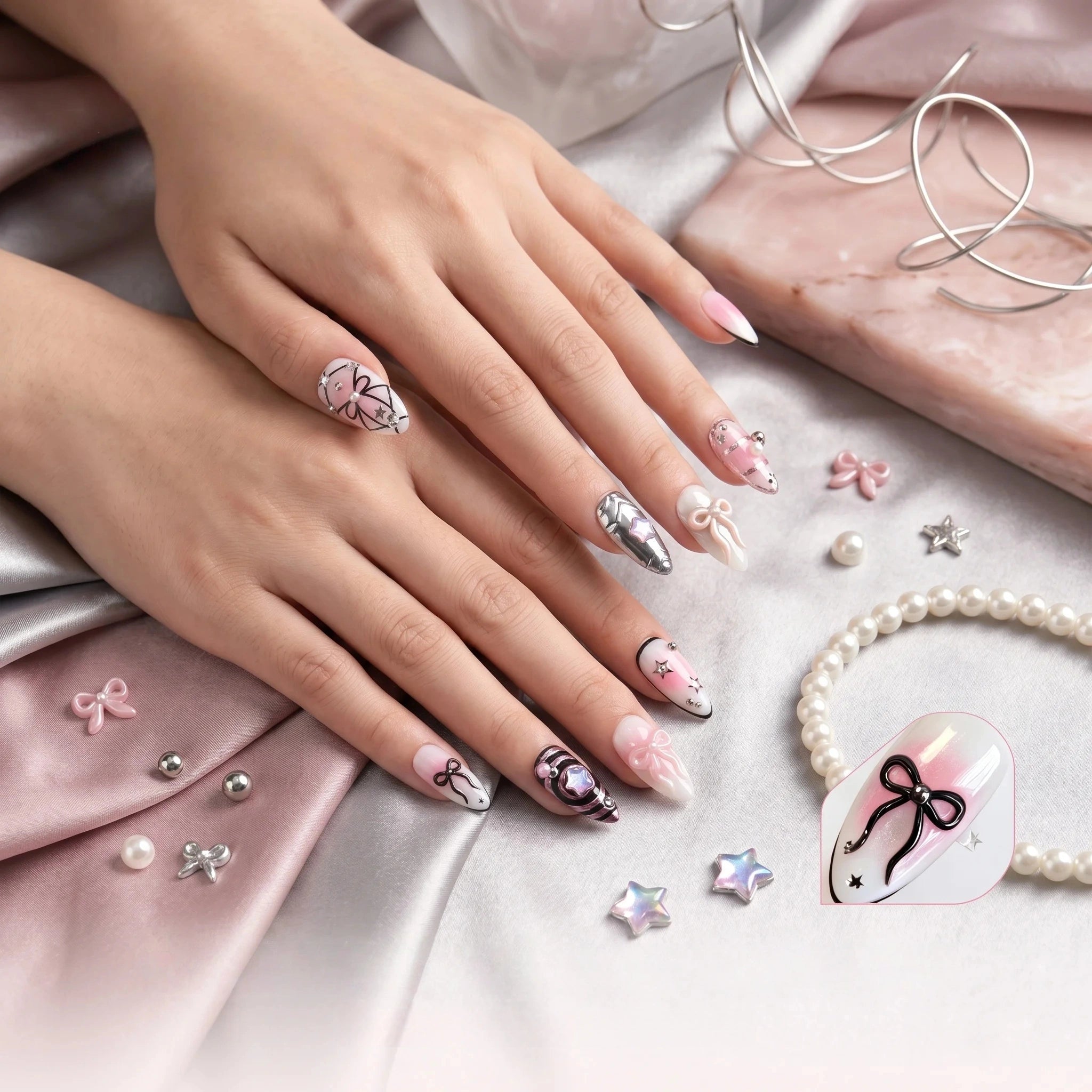 Kentrim Bow & Star Press On Nails - 10 Pieces (Single Size)