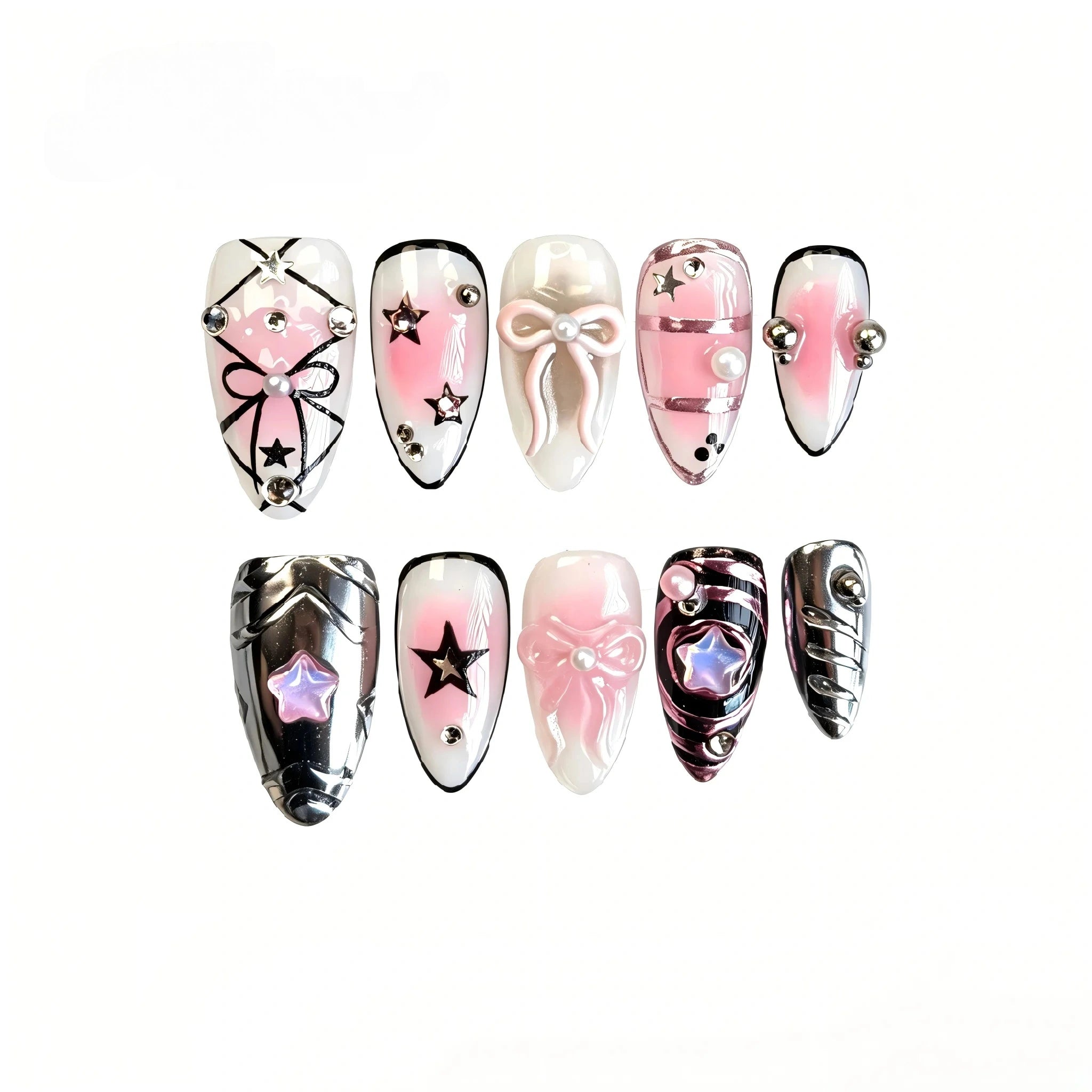 Kentrim Bow & Star Press On Nails - 10 Pieces (Single Size)