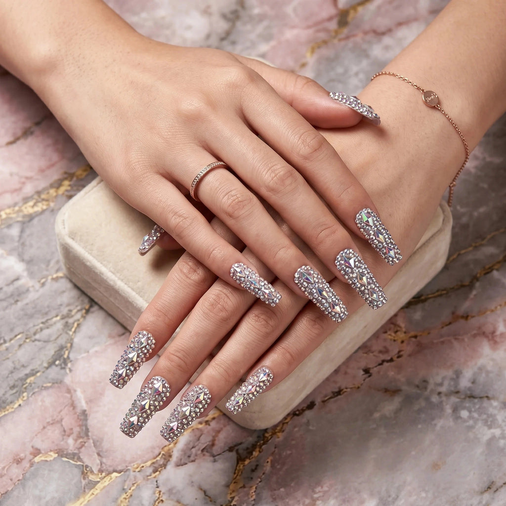 Kentrim Crystal Long Square Press On Nails - 10 Pieces (Single Size)