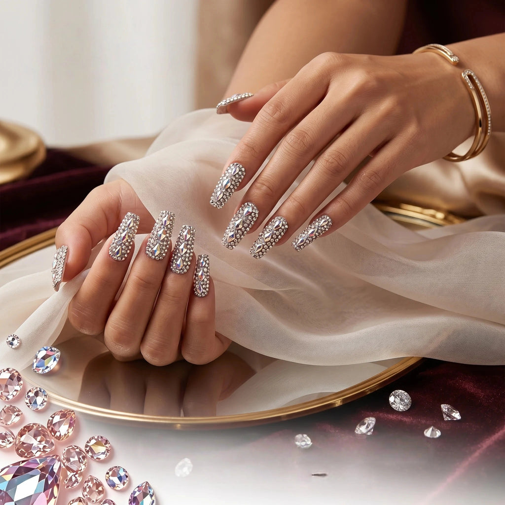 Kentrim Crystal Long Square Press On Nails - 10 Pieces (Single Size)