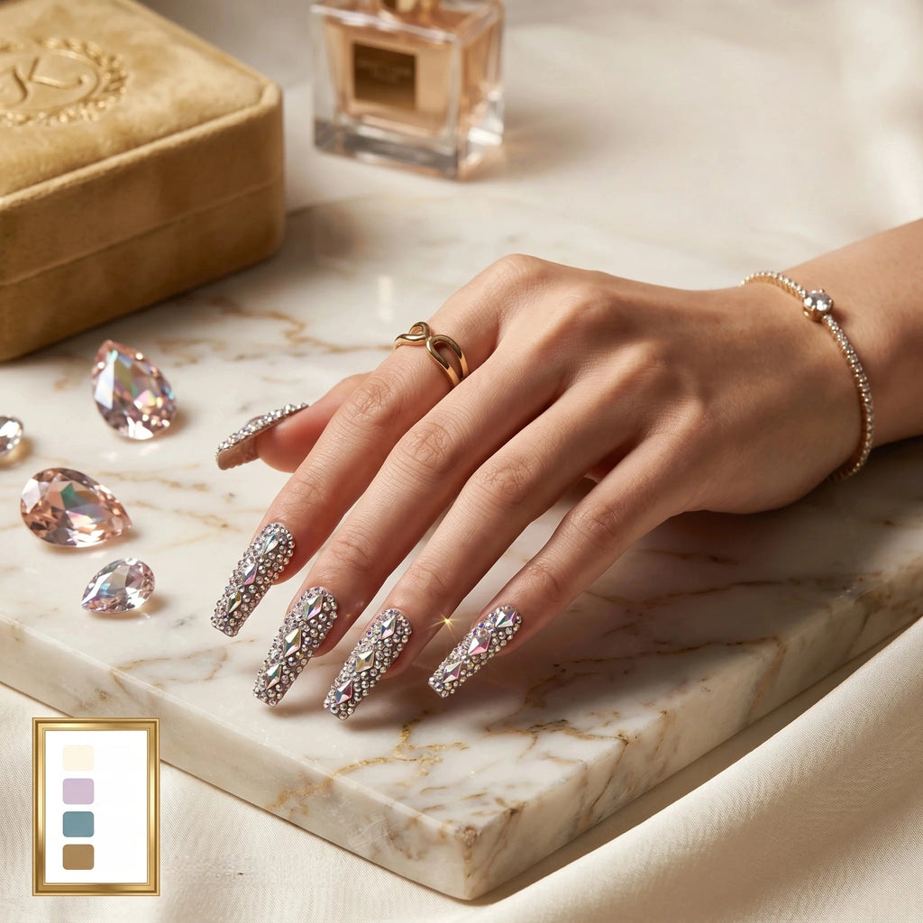 Kentrim Crystal Long Square Press On Nails - 10 Pieces (Single Size)