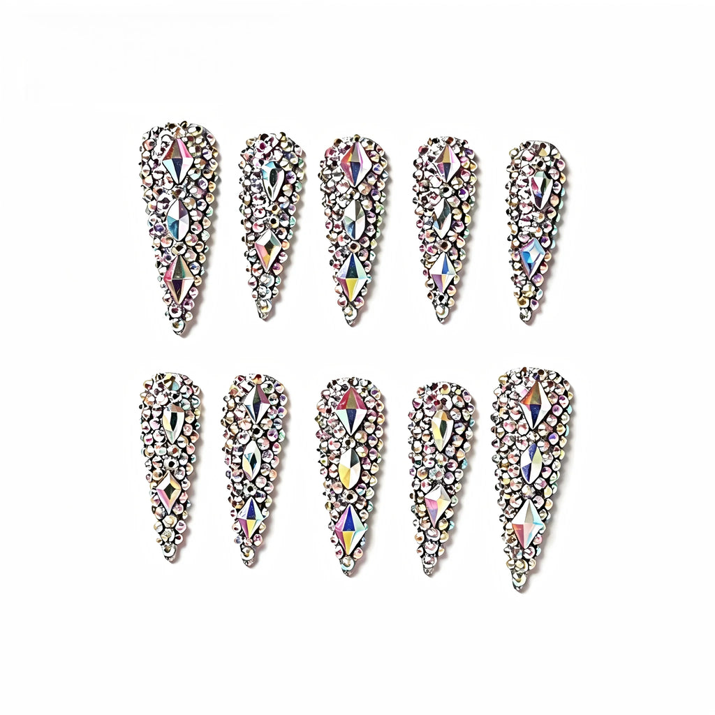 Kentrim Crystal Long Stiletto Press On Nails - 10 Pieces (Single Size)