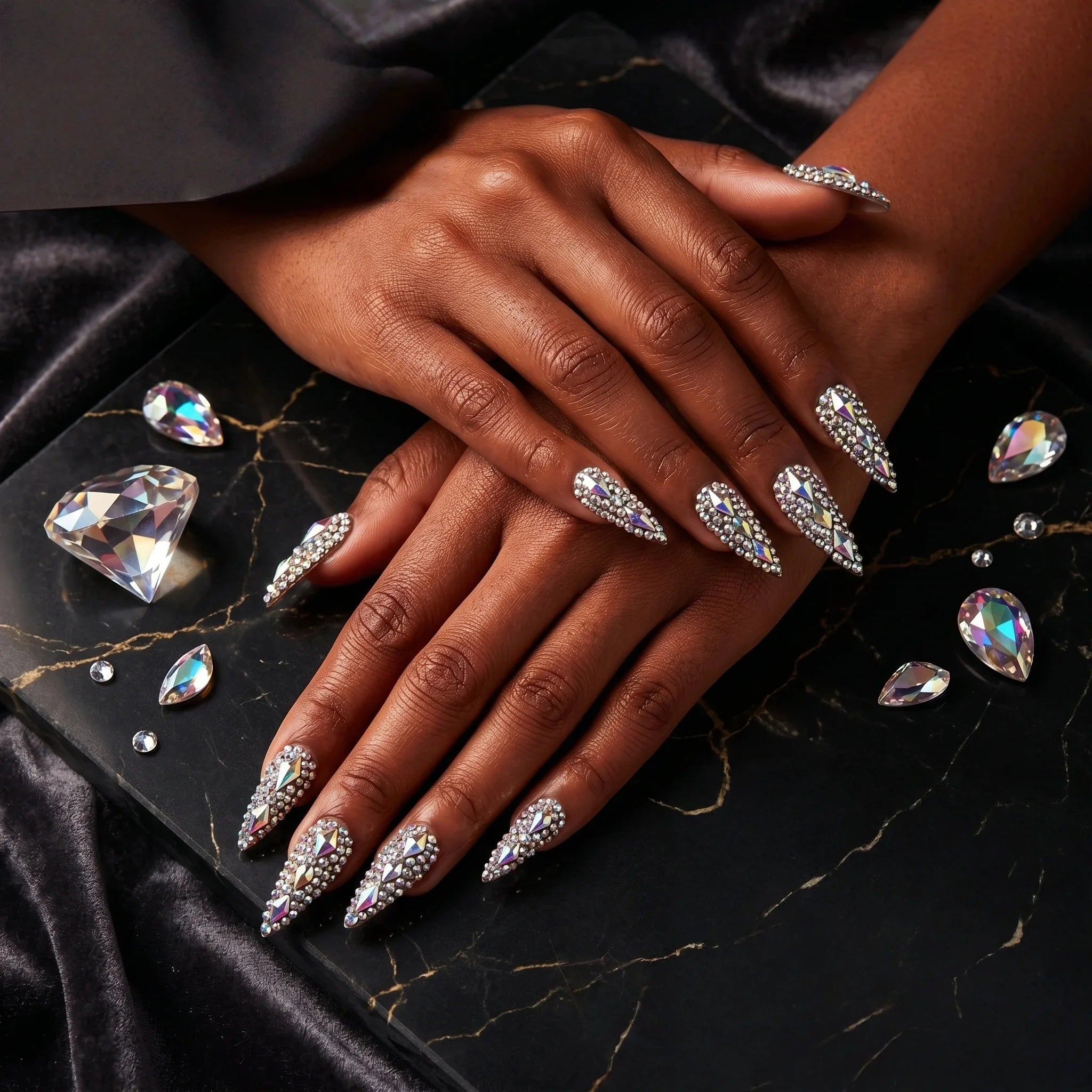 Kentrim Crystal Long Stiletto Press On Nails - 10 Pieces (Single Size)