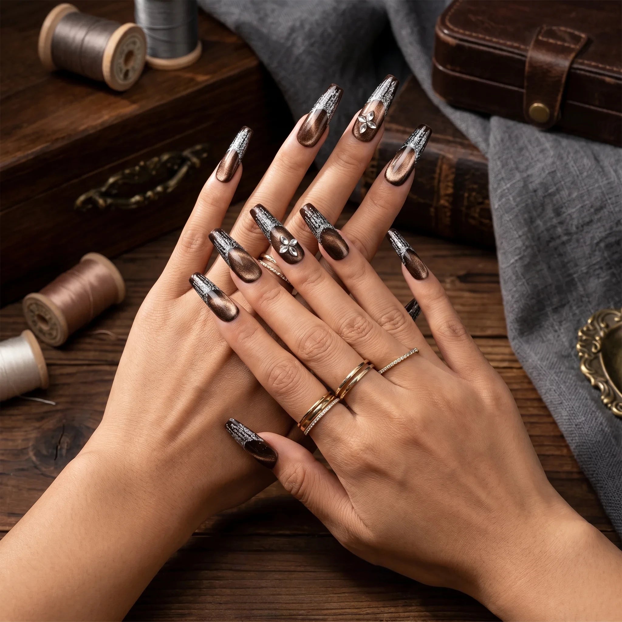Kentrim Floral Long Coffin Press On Nails - 10 Pieces (Single Size) Secondary image